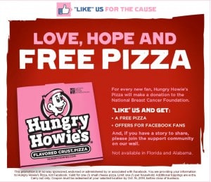 Coupon for a Free Hungry Howies Small Cheese Pizza
